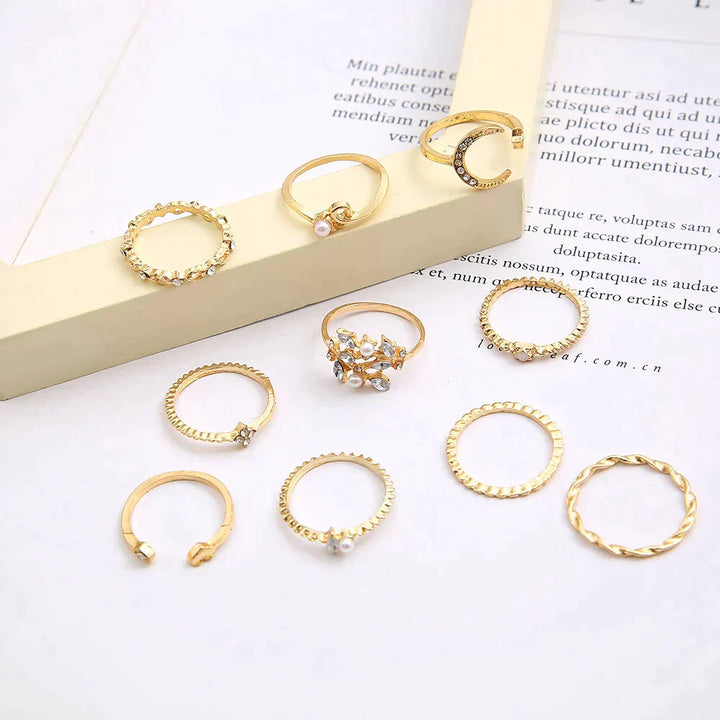Set of 10 Silver and Gold-Plated Bohemian Rings