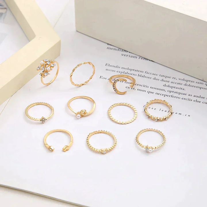 Set of 10 Silver and Gold-Plated Bohemian Rings