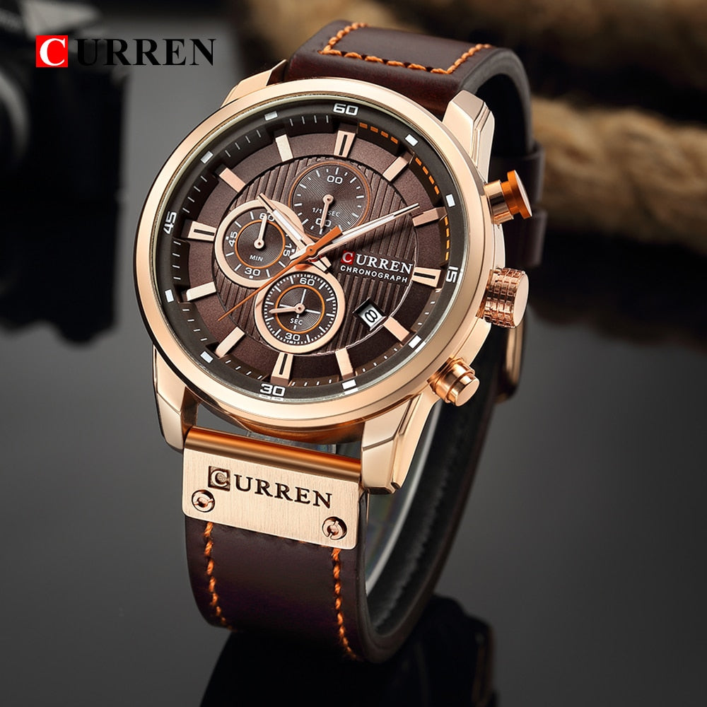 Elegant Quartz Watch with Leather Band