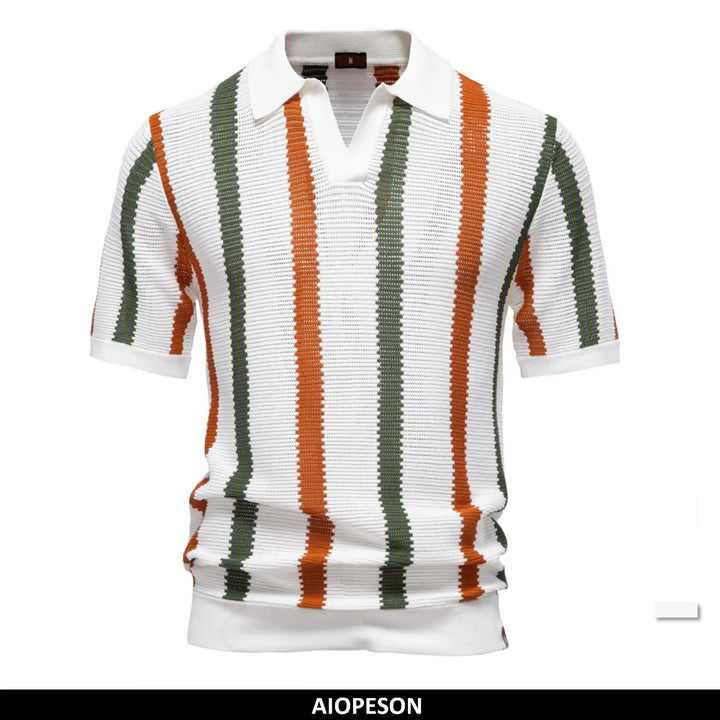 Ribbed Knit Polo Shirt