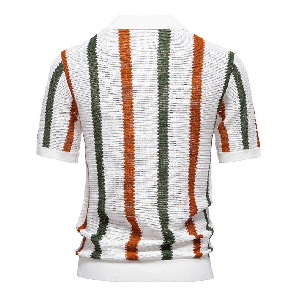 Ribbed Knit Polo Shirt