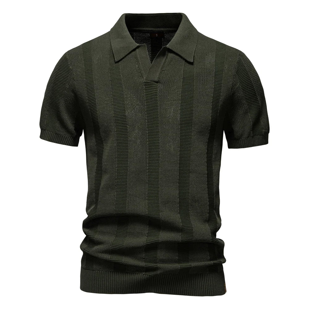 Striped Mesh Polo Shirt