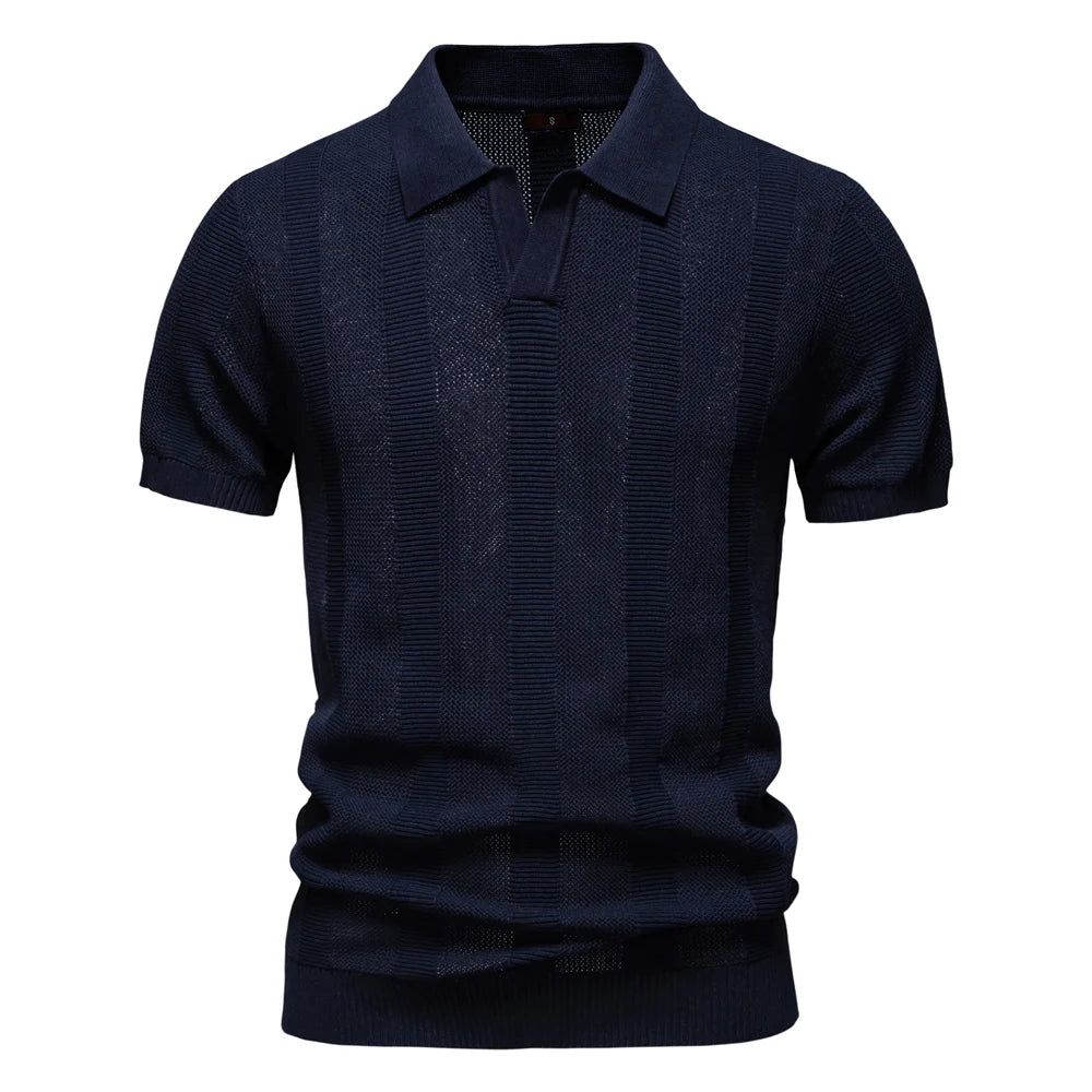 Striped Mesh Polo Shirt