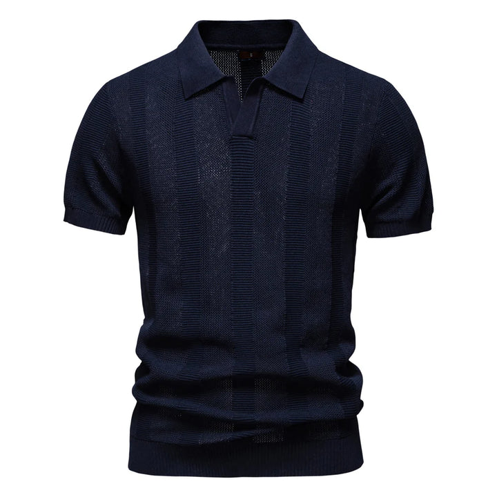 Striped Mesh Polo Shirt