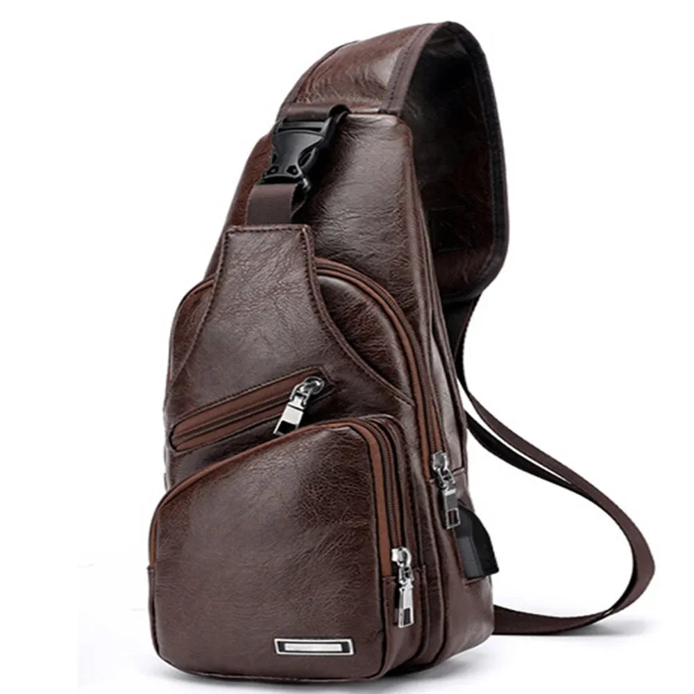 Urvas™ Men’s Leather Crossbody Bag with USB Charging