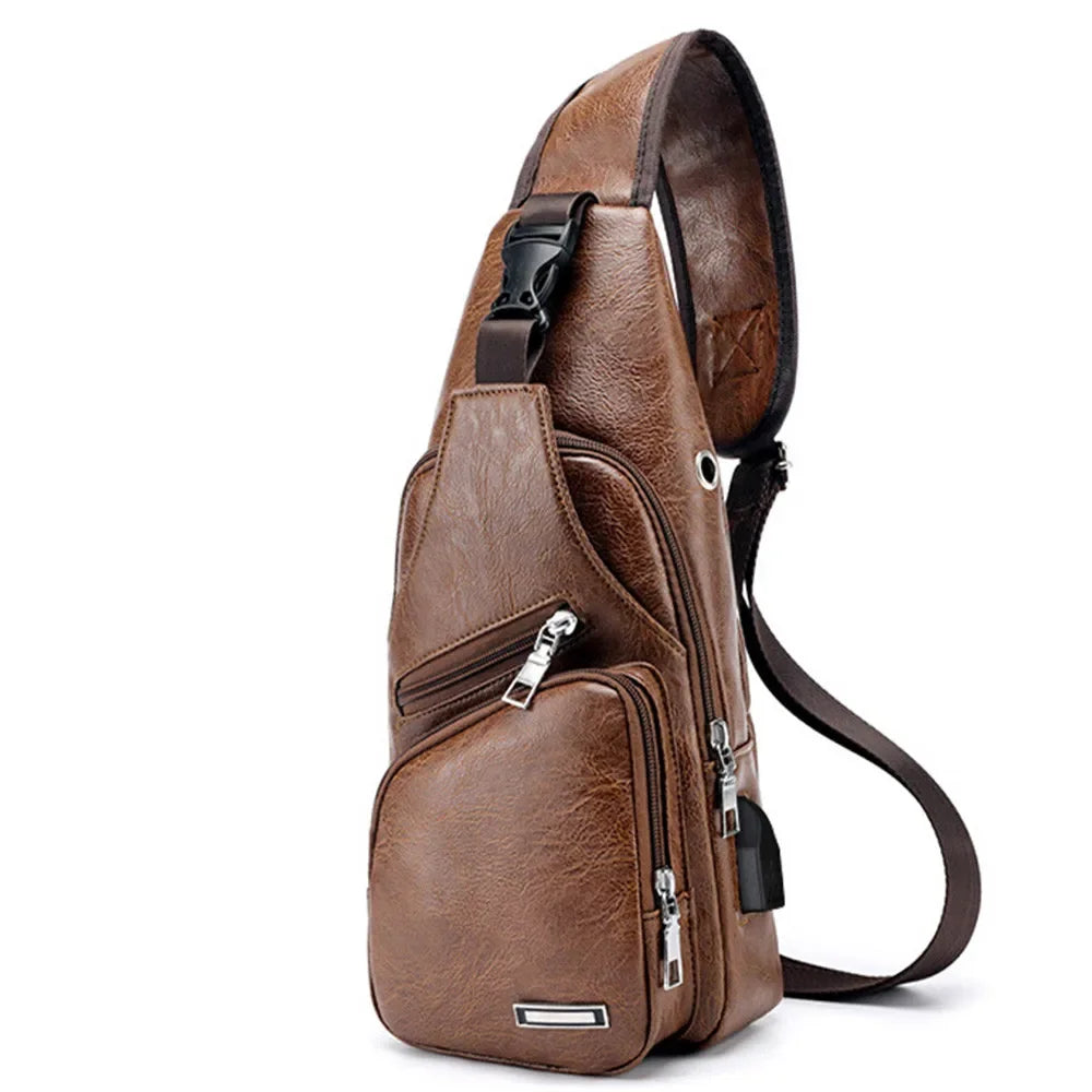 Urvas™ Men’s Leather Crossbody Bag with USB Charging