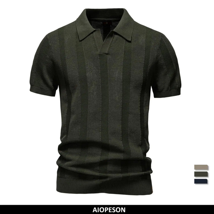 Striped Mesh Polo Shirt