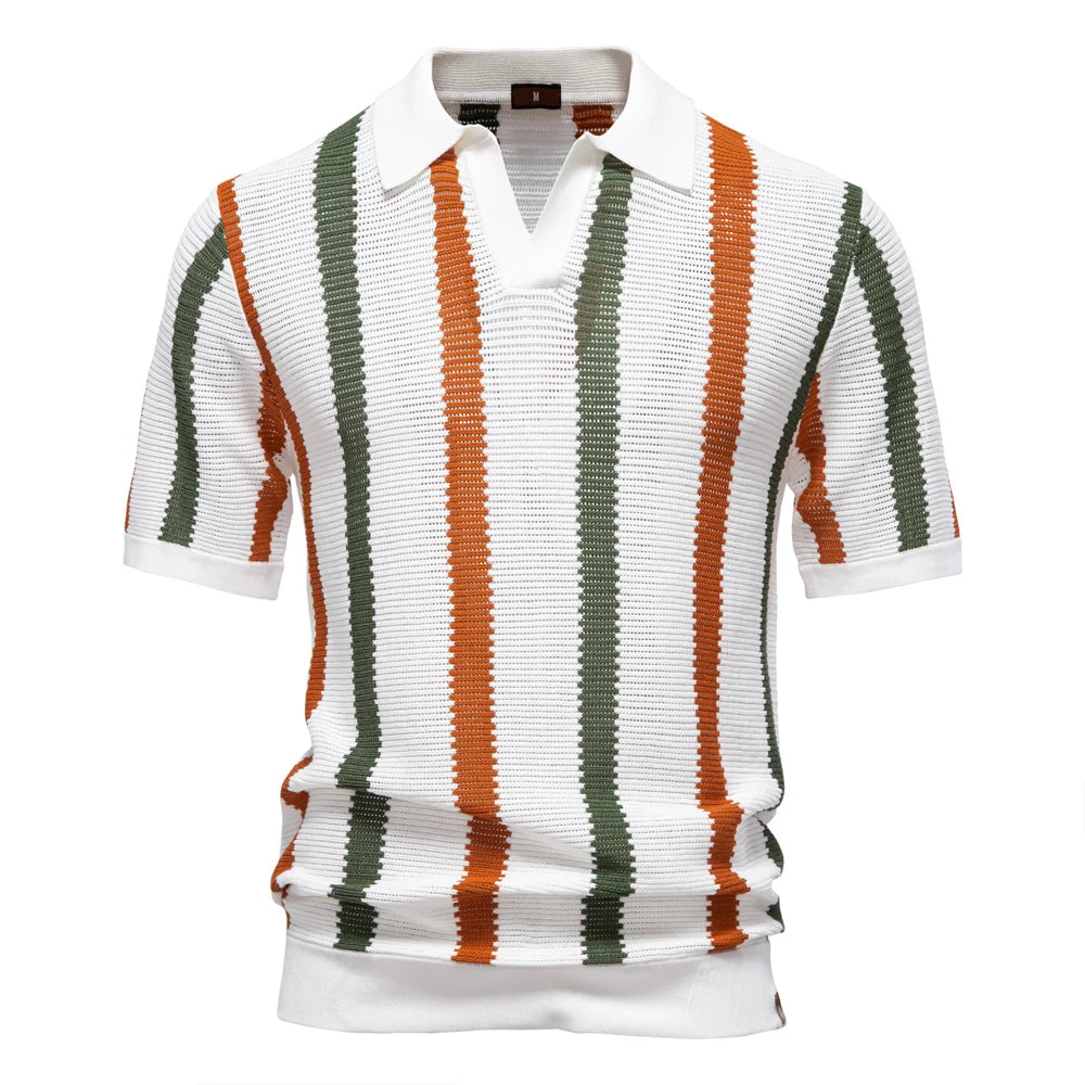 Ribbed Knit Polo Shirt