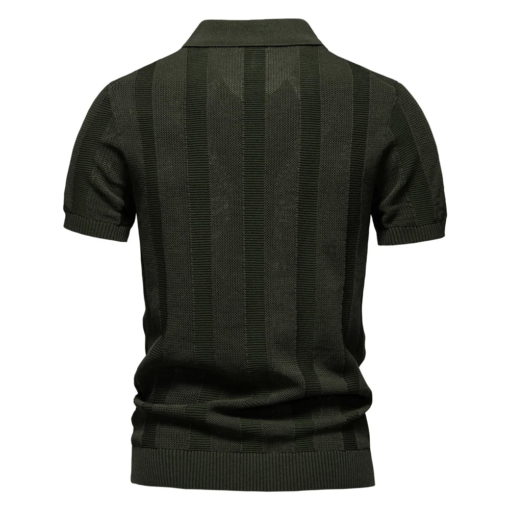 Striped Mesh Polo Shirt